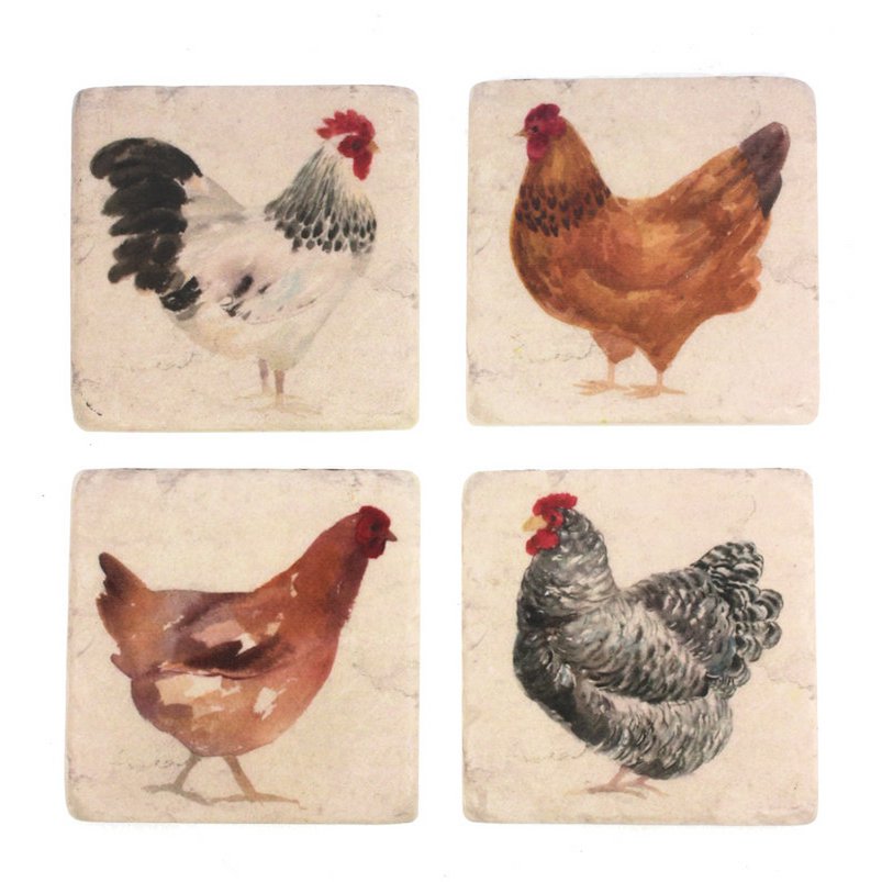 DESSOUS DE VERRE POULE ET COQ