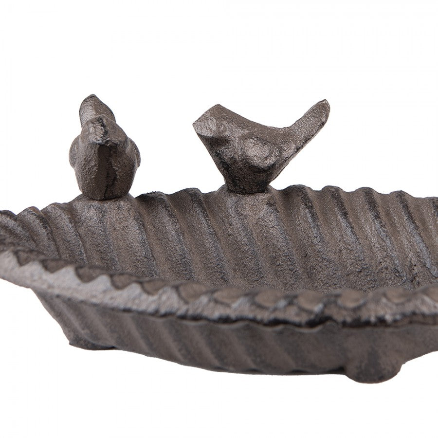 Abreuvoir en fonte avec deux oiseaux en forme de feuille